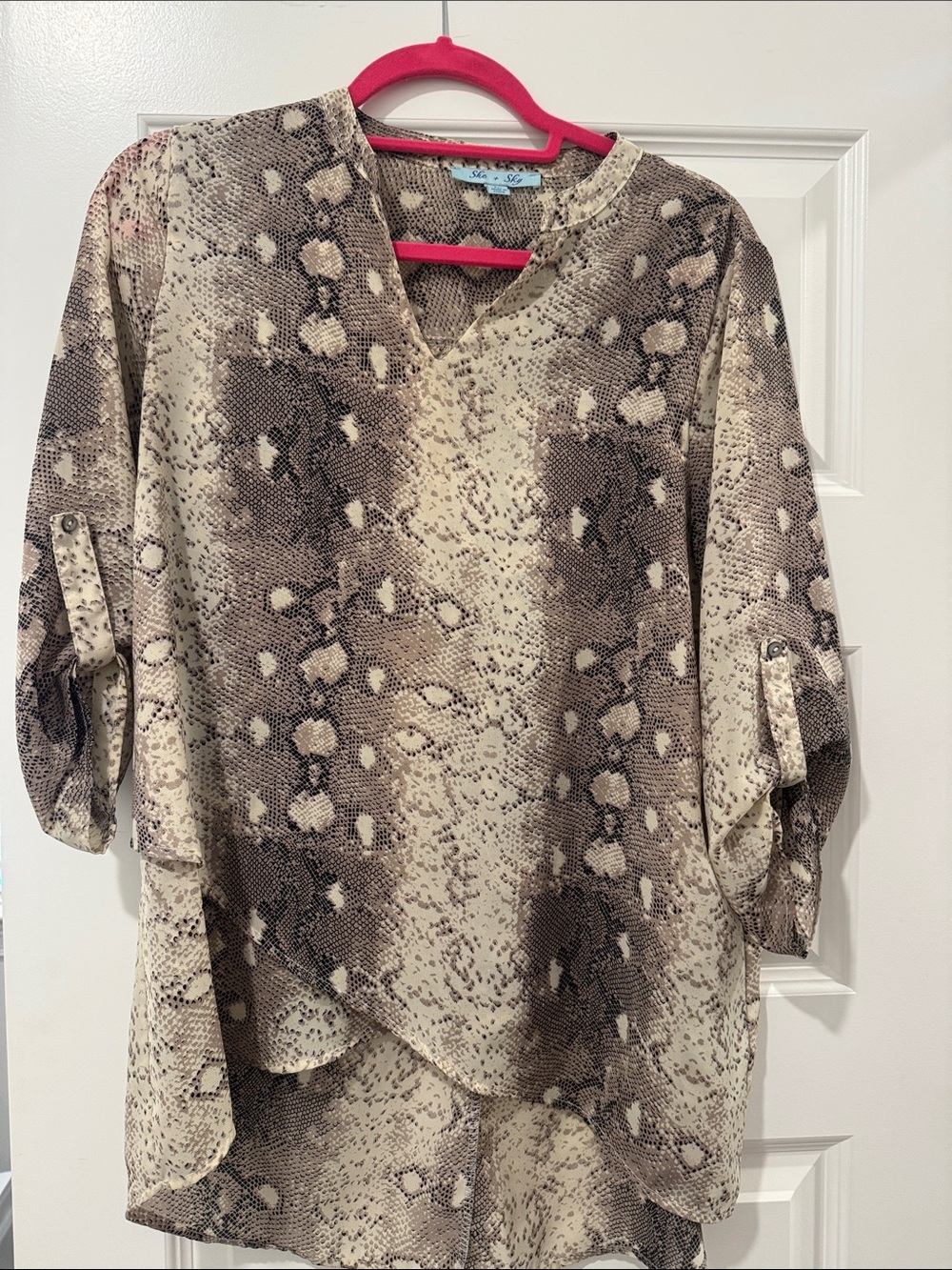 She + Sky Cream and Brown Snake-Print V-Neck Tunic